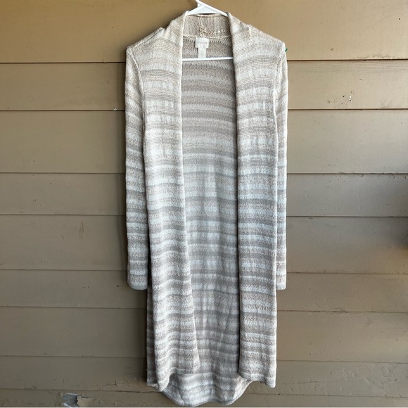 Chico's Kennedy Striped Cardigan - Women's Size 0 (Small) Neutral Knitted - Picture 2 of 5